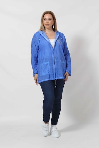 B1016m Mavi Yıldız Baskılı Kapüşonlu Fermuarlı Ceket 001