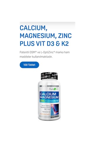 Calcium Magnesium Zinc Plus 100 Tablet Kalsiyum - Magnezyum - Çinko