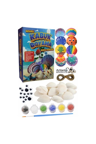 Kabuk Boyama Seti 1 Paket Deniz Kabuğu Midye Boyama Shell Painting Sanatsal Hobi Boyama Seti Akrilik Boya Fırça