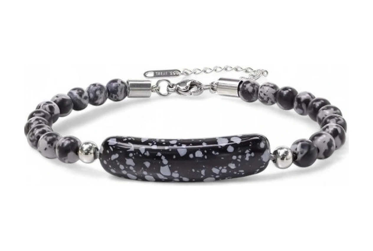 Moncuk Design Snowy Obsidian Doğaltaş Çelik Halat Ve Çelik Klipsli Bileklik 33512b19d2 Çok Renkli