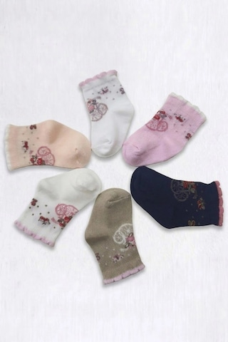Cocole Socks Kız Bebek Soket Çorabı Kraft Kutulu 6'lı Set Pamuklu 0-1 Çiçek & Bisiklet Temalı Çok Renkli