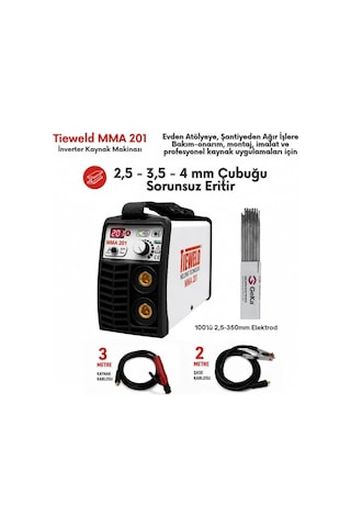 Tieweld Mma 201 İnverter Kaynak Makinası + 1 Paket 100'lü 2,5x350mm Elektrod