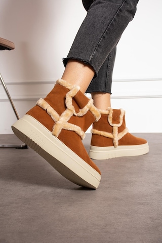 Shoetek Luka Kadın Bot İçi Kürklü Taba Süet Taba Suet Taba