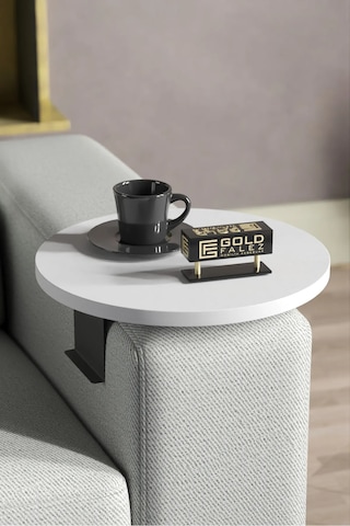 Yan Sehpa Ayarlanabilir Tepsi Dekoratif Modern Tepsi Beyaz 2 Adet