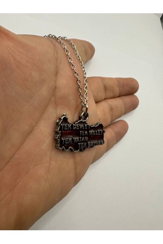 Tek Millet Tek Devlet Tek Vatan Tek Bayrak Yazılı Türkiye Haritası Kolye Unisex Metal Takı Çok renkli