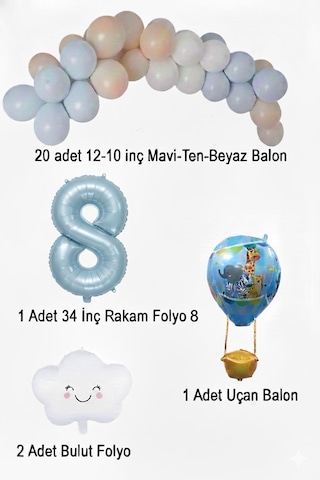 8 Yaş Mavi Gökyüzü Doğum Günü Konsepti Mavi