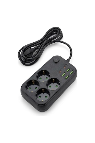 Çoklu Priz Uzatma Kablosu 4 Soket + 4 Usb + 2 Type-c Termal Akım Korumalı, Isıya Dayanıklı, Çocuk Standart