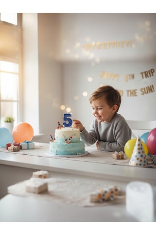 Lacivert Simli Pasta Mumu Doğum Günü Mum 5 Yaş