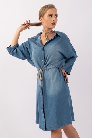 Bold & Young Kadın Lyocel Denim Kol Britli Kordonlu Elbise Mavi