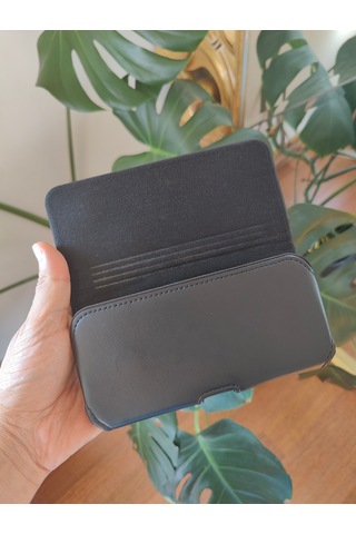 Kemere Takılan Suni Deri Yatay Lüks Kılıf Büyük Boy Mıknatıslı 17x8 Cm Siyah