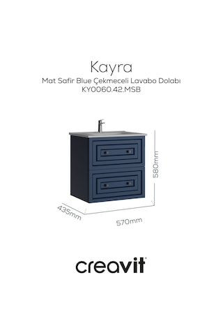 Creavit Kayra Mat Safir Blue Çekmeceli Lavabo Dolabı 60 Cm Antrasit