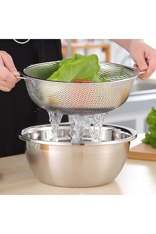 Paslanmaz Çelik 22cm Çift Kulplu Sepet Süzgeç, Salata Süzgeci Meyve Süzgeci, Makarna Süzgec - Paslanmaz Çelik Çift Kulplu 22cm Sepet