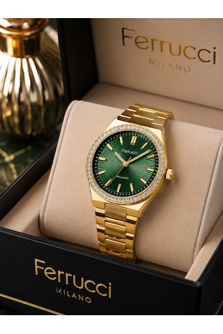 Ferrucci Fc83982 Zirkon Taşlı Çelik Kordon Ve Kasa Kadın Kol Saati 35mm Altın