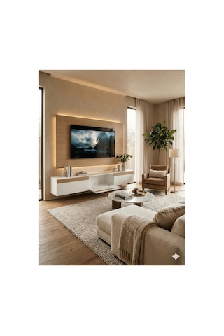 Pure Line Tv Duvar Ünitesi Kumandalı Ledli Beyaz