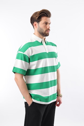 Madmext Yeşil Oversize Renk Bloklu Polo Yaka Tişört E7120 Yeşil
