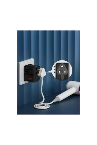 25w Evrensel Seyahat Adaptörü, Eu/us/uk/au Priz Dönüştürücü, 1x Usb, 2x Type-c Hızlı Şarj 0