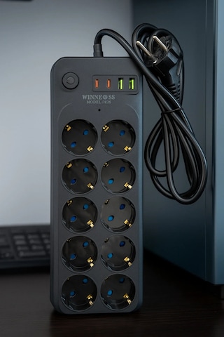 2 Mt Uzatma Kablosu Çoklu Priz Termal Akım Korumalı 10'lu Priz 3x Usb 1x Type-c Çıkışlı Priz 2 M