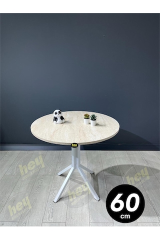 Mercan 2 Kişilik Yuvarlak Mutfak Yemek Masası Takımı 2+1 Traverten Beyaz Deri 60 Cm Traverten Beyaz 2'li