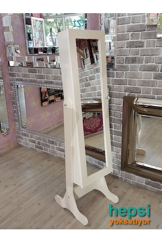 Ayna Denizi Klasik Model Krem Renk Ayaklı Boy Aynalı Takı Dolabı