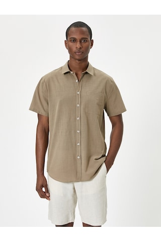 Koton Kısa Kollu Gömlek Slim Fit Klasik Yaka Düğmeli Cep Detaylı Deve Tüyü 4sam60033hw Taba