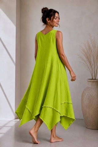 Bb Butik Basic İtalyan Keten V Yaka Asimetrik Salaş Elbise Dm0935 Olive