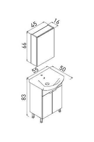 Orka Purus 55 Cm Parlak Beyaz Ayna Dolaplı Banyo Dolabı Takım Ayaklı Beyaz