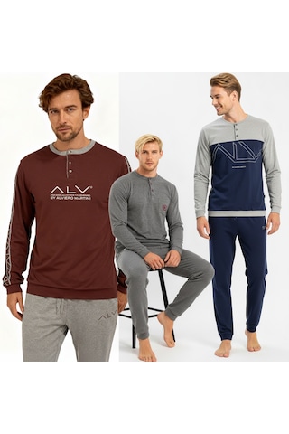 Bonbon Erkek Pamuklu Bohçalık Ve Çeyizlik 3 Adet 2'li Pijama Takımı Bb2234 Çok Renkli
