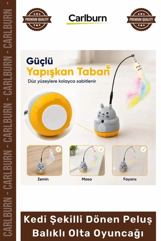 Özel Üretim İnteraktif 360 Dönen Yapışkanlı Eğitici Kedi Şekilli Dönen Peluş Balıklı Olta Oyuncağı