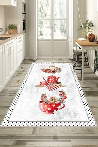West Home Dijital Baskılı Yıkanabilir Kaymaz Taban Mutfak Halısı Wh 391 White