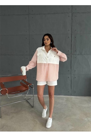 Gabardin Şort - Gabardin - Çizgili Keten Garnili Ceket Takım - Orange Orange