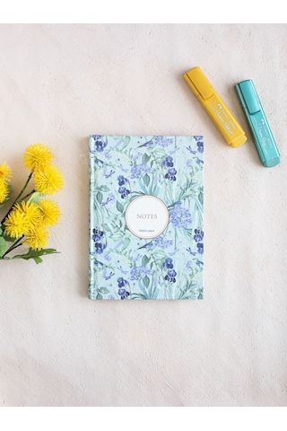 Çiçekli Bez Ciltli Defter / Çizgili Mavi Desenli