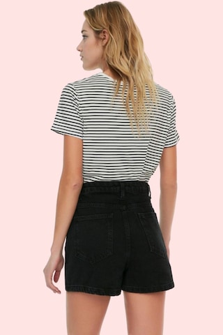 Ersefa Kadın Pamuklu Denim Şort Etek Parça Boya Casual Stil Yüksek Bel Y siyah