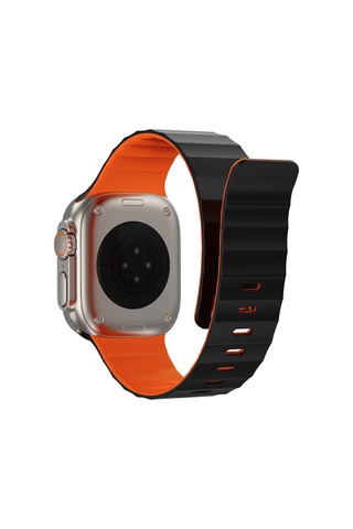 Watch 7 45mm Uyumlu Wiwu Mag Secur Serisi Silikon Kordon Siyah - Turuncu