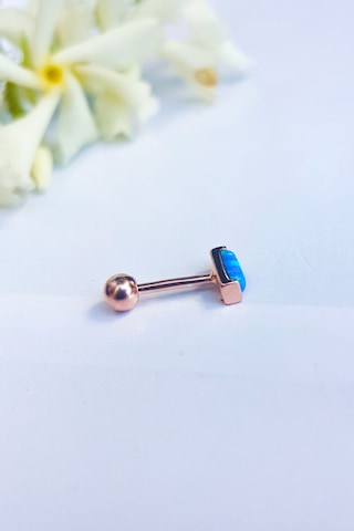 Tekli Opal Taşlı Dikdörtgen Piercing Küpe-6859