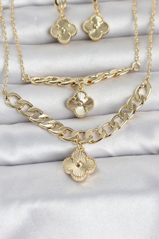 Gold Renk Pirinç Kolye Bileklik Ve Küpe Seti Rekli