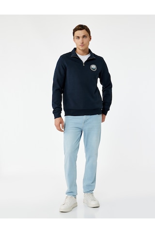 Koton Şardonlu Uzun Kollu Baskılı Yarım Fermuarlı Sweatshirt Lacivert 6wam70036mk Lacivert
