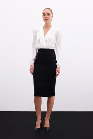 Sateen Düz Kalem Etek - Siyah