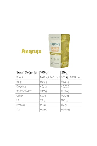Freeze Dried Ananas - Dondurularak Kurutulmuş Ananas 25g 1 Adet