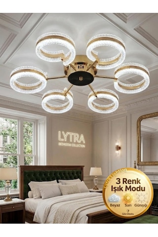 Aurea Model 6'lı Gold 3 Renk Modu Ledli Tavana Sıfır Salon Mutfak Çocuk Yatak Odası Led Avize Altın