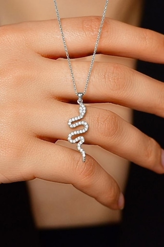 Roza Silver  Zirkon Taşlı Rodyum Yılan Gümüş Kolye