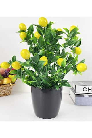 Yapay Çiçek Limon Ağacı Siyah Saksıda Limon 30 CM