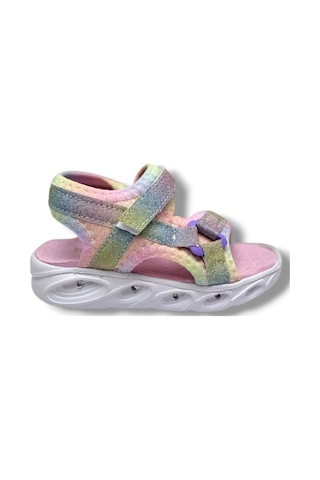 Arzen Bebe 222-26 Simli Işıklı Cırtlı Anatomik Kız Çocuk Sandalet 22-25 Pembe