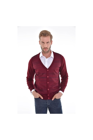 Çizgi Triko Erkek Çift Cepli Çelik Örgü Triko Hırka 4225M Bordo