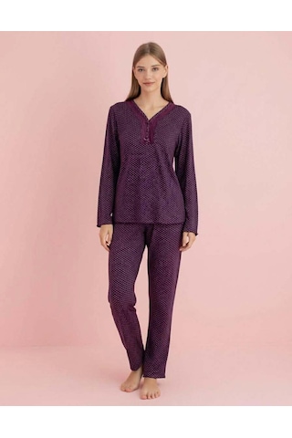 Pijamerry Kadın Bambu Baharlık Dantel Yaka Uzun Kol İnce Pijama Takımı 5207m - 1 Adet Mor