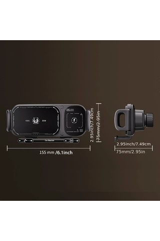 Topshop1 Gri Ynf Kablosuz Araç Şarj Cihazı 15w Hızlı Şarj 3ü 1 Arada Otomatik Sıkma İphone Samsung Uyumlu