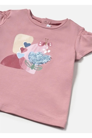 Kız Bebek Aplikeli Tişört Pudra 1049 Pudra