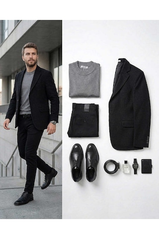 Bys Beystil Erkek Siyah Blazer Ceket Petek - Slim Fit Bys Beystil Erkek Siyah Blazer Ceket Petek - Slim Fit