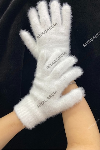 Peluş Uzun Eldiven Beyaz