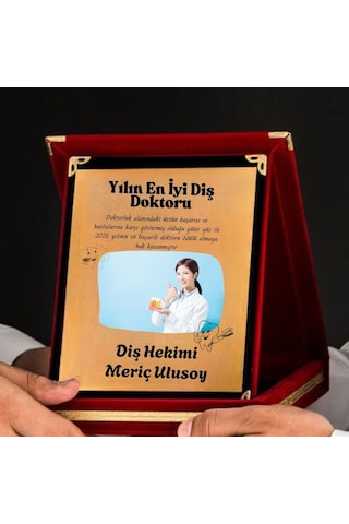 Kişiye Özel Diş Hekimi Plaketi Yılın En İyi Diş Doktoru Kadife Kutulu Teşekkür Ödülü