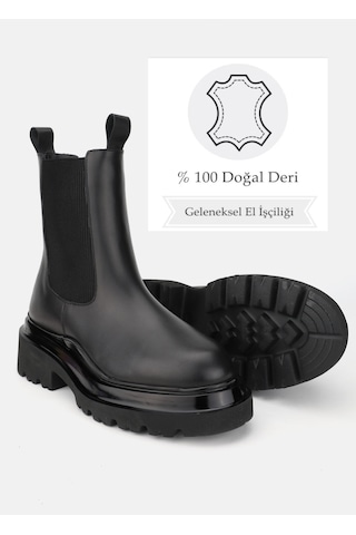 Kadın Siyah Hakiki Doğal Deri Chelsea Bot & Bootie Siyah